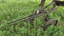 Antique Pull-Type 1-Bottom Plow on Steel Wheels