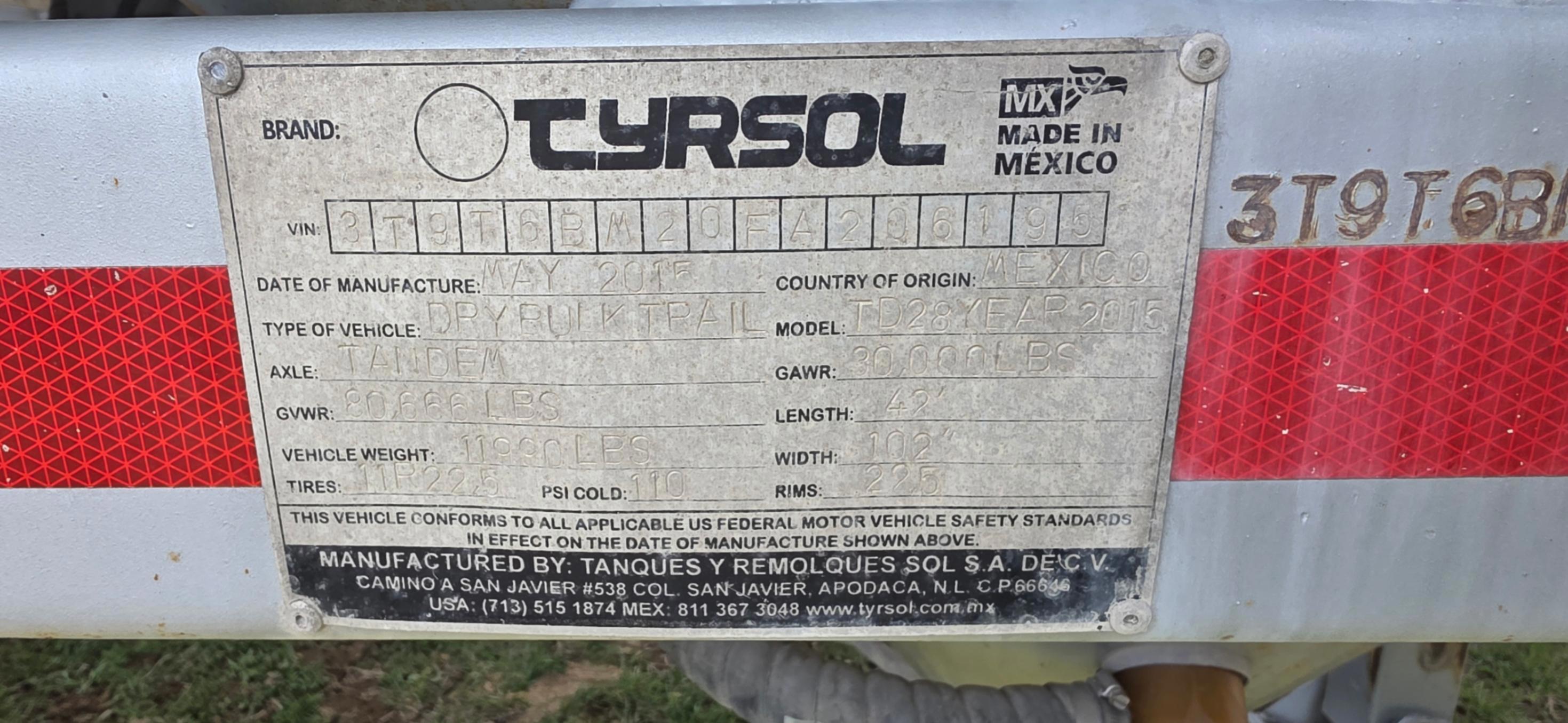 2015 TYRSOL PNEUMATIC TRAILER