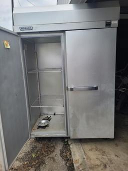 Hobart upright dbl. door freezer in chrome finish;