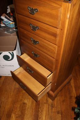 Solid Oak 6 Drawer Cabinet with top jewelry compartment  57" H x 24" x 17"