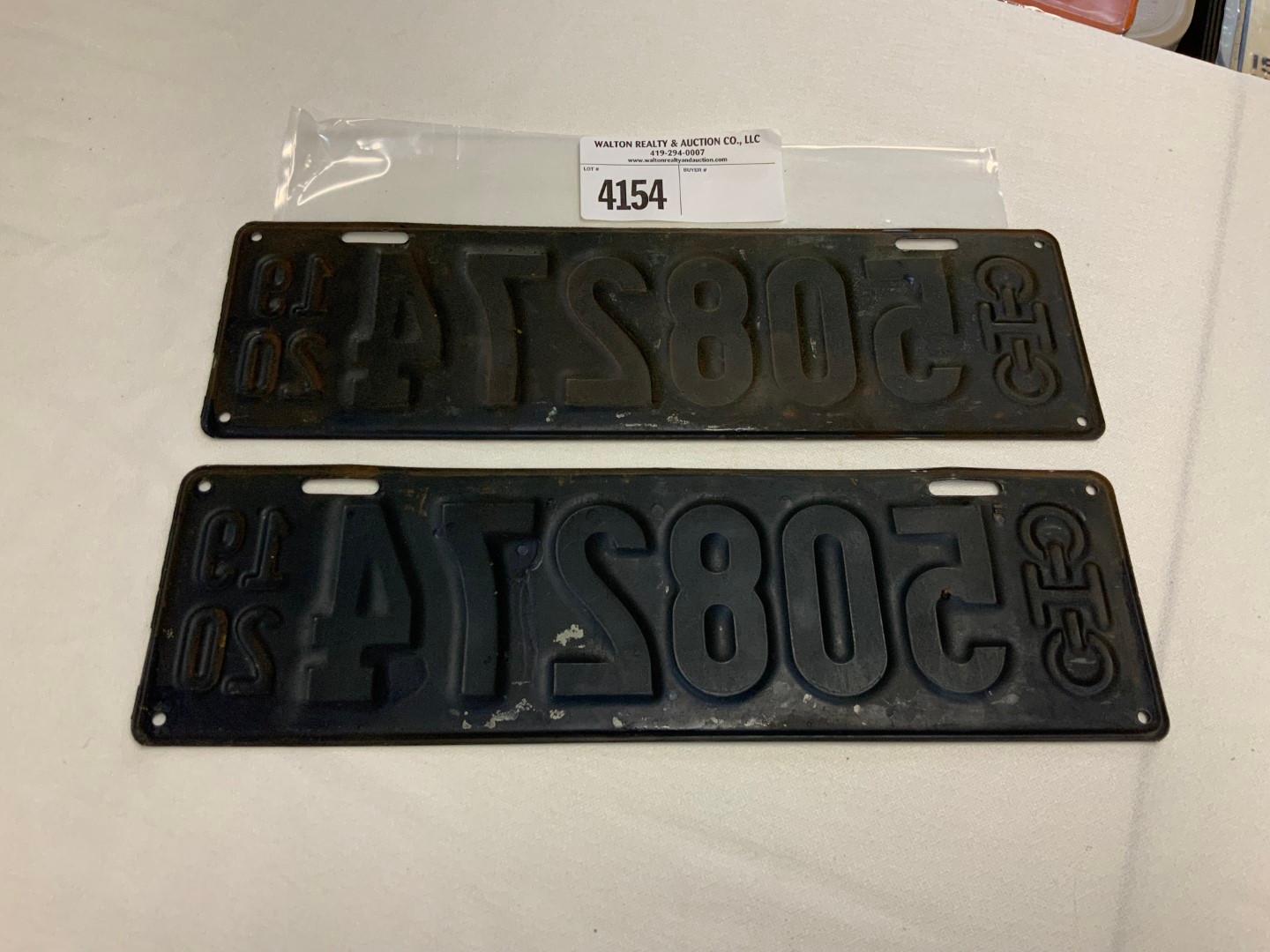 1920 Ohio License Plate #508274 pair