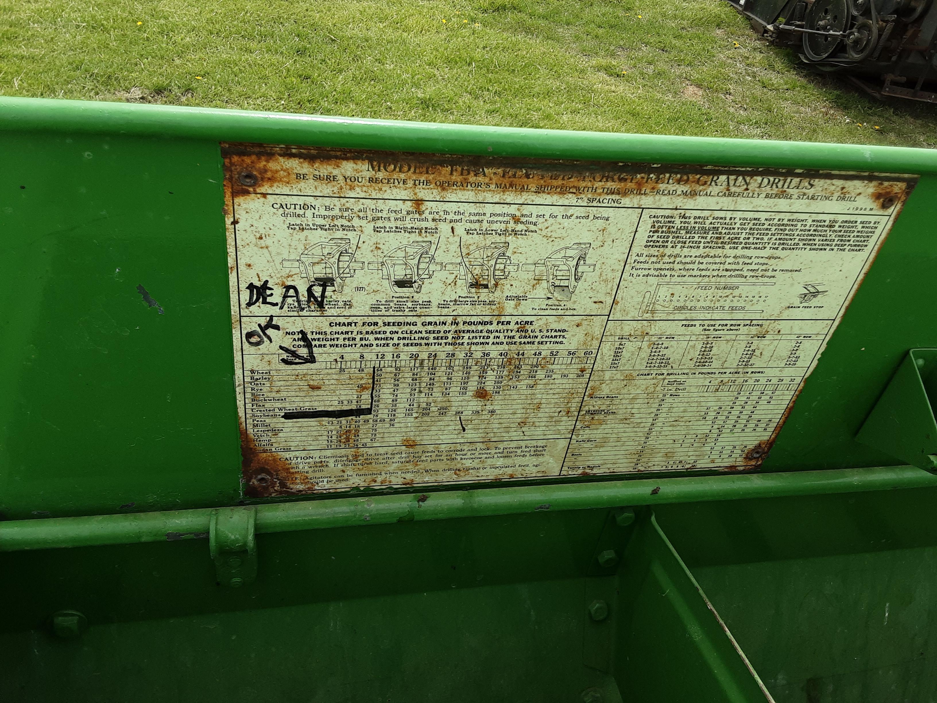 JD FBA (13-7") grain drill w/ dbl. box seeder