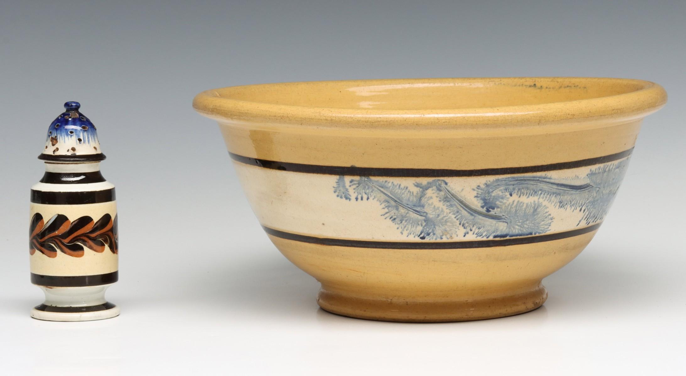MOCHAWARE PEPPER POT AND YELLOW WARE BOWL WITH SEAWEED