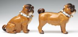 THREE LATE 19TH C. CONTINENTAL PORCELAIN PUG DOGS