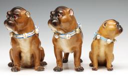 THREE LATE 19TH C. CONTINENTAL PORCELAIN PUG DOGS
