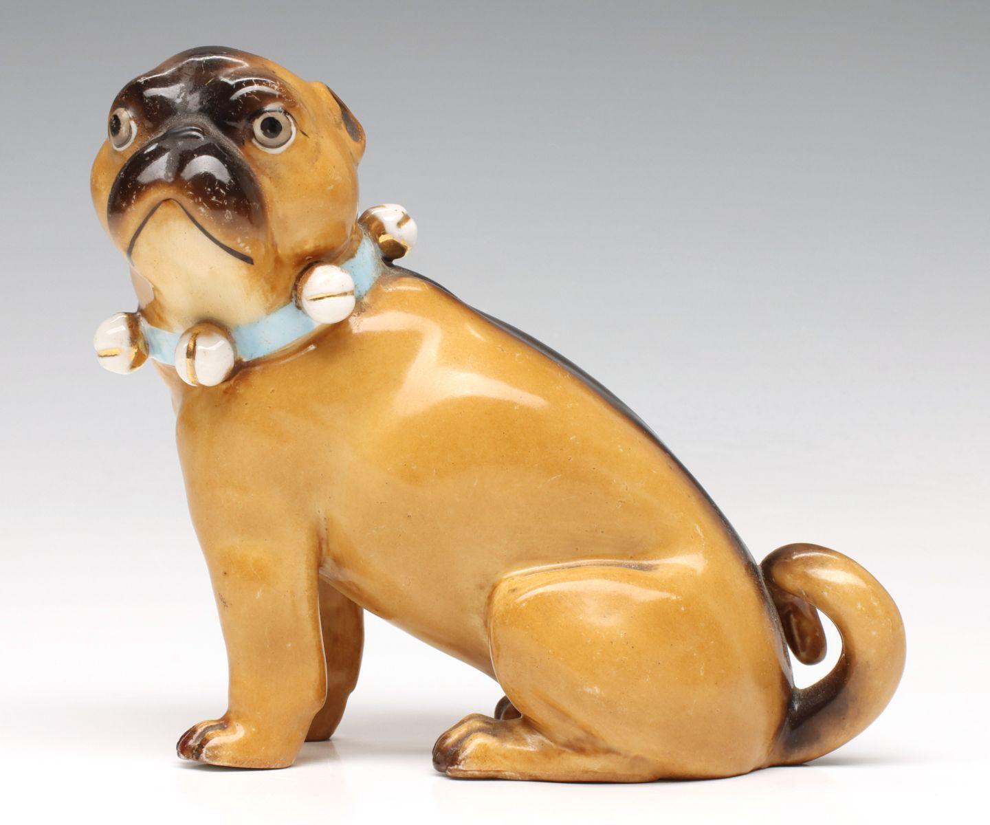 THREE LATE 19TH C. CONTINENTAL PORCELAIN PUG DOGS