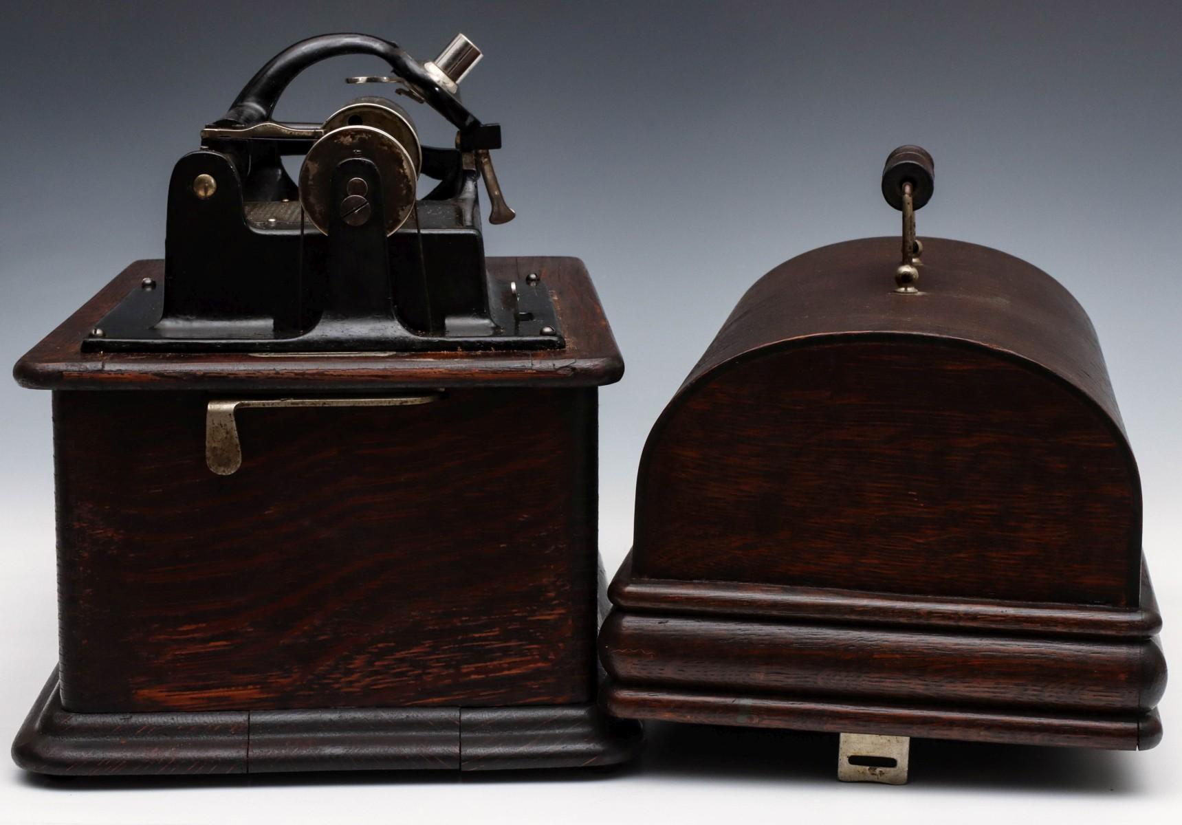 AN EDISON HOME CYLINDER PHONOGRAPH WITH HORNS