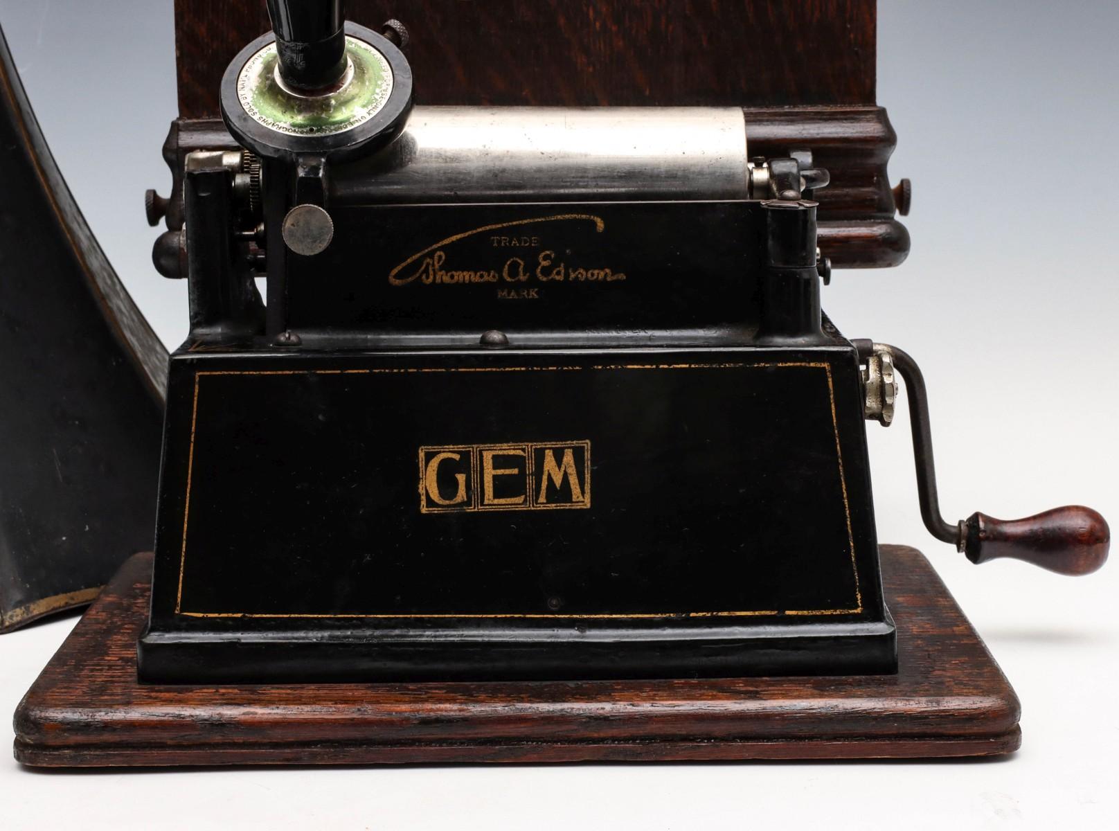 AN EDISON GEM CYLINDER PHONOGRAPH WITH OUTSIDE HORNS
