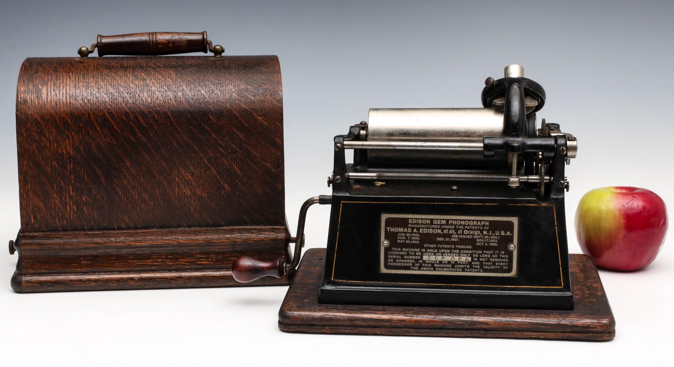 AN EDISON GEM CYLINDER PHONOGRAPH WITH OUTSIDE HORNS