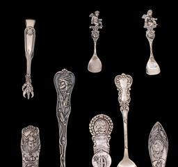 STERLING SILVER AND OTHER SPOONS INCL SOUVENIR SPOONS