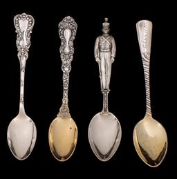STERLING SILVER AND OTHER SPOONS INCL SOUVENIR SPOONS