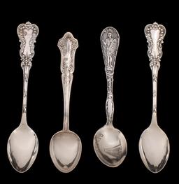 STERLING SILVER AND OTHER SPOONS INCL SOUVENIR SPOONS