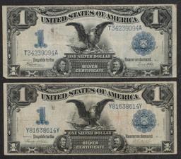 TWO DIFFERENT 1899 U.S. ONE DOLLAR SILVER CERTIFICATES