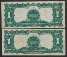 TWO DIFFERENT 1899 U.S. ONE DOLLAR SILVER CERTIFICATES