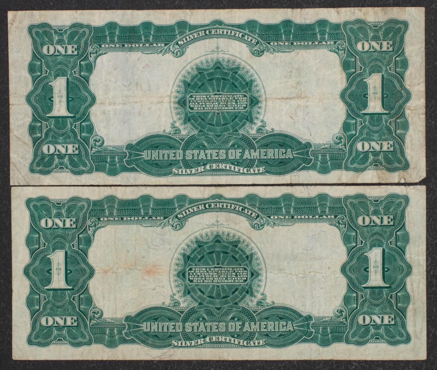 TWO DIFFERENT 1899 U.S. ONE DOLLAR SILVER CERTIFICATES