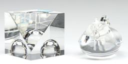 STEUBEN CRYSTAL HAND COOLER AND PAPERWEIGHT W/ BOXES