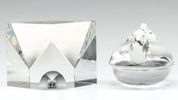STEUBEN CRYSTAL HAND COOLER AND PAPERWEIGHT W/ BOXES