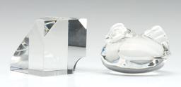 STEUBEN CRYSTAL HAND COOLER AND PAPERWEIGHT W/ BOXES
