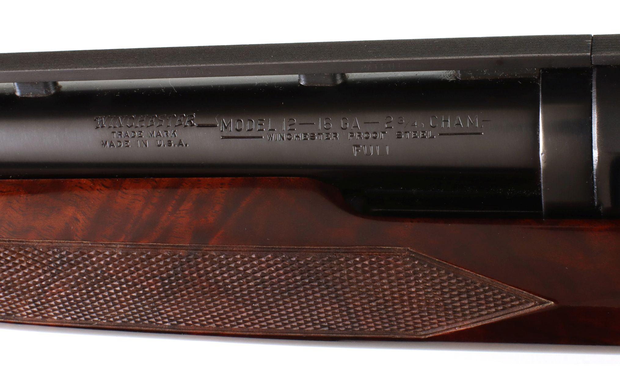A CLEAN WINCHESTER 16 GAUGE MODEL 12 WITH GREAT WOOD