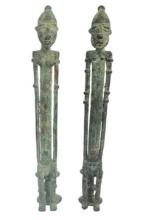 Two RARE Antique African Benin Tribal Bronze Ancestor Figurines  (A)