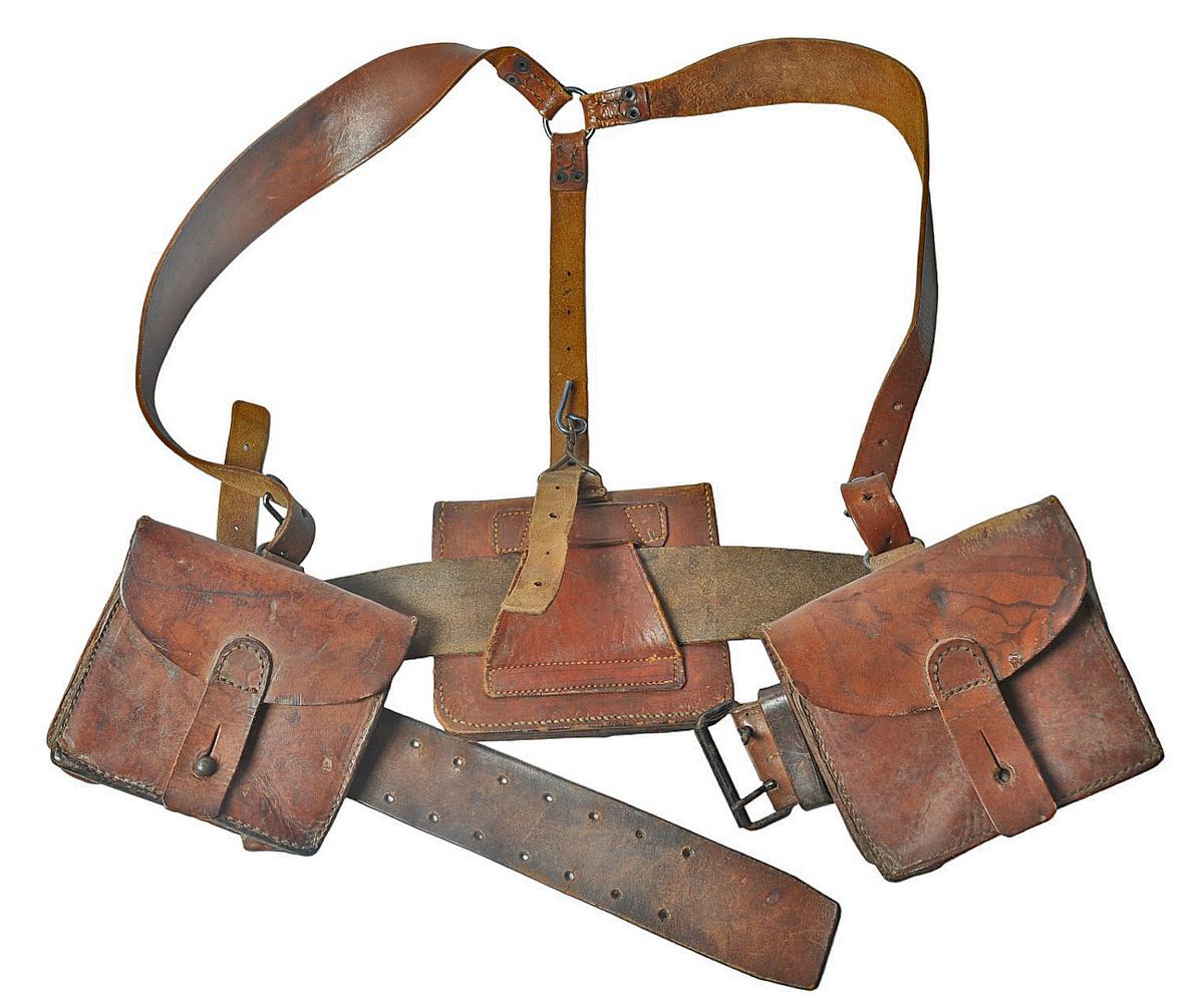 Scarce French Military WWI-II era Lebel/Berthier Rifle Leather Ammo Pouches & Suspenders (HRT)