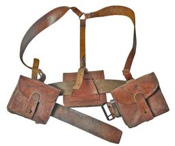 Scarce French Military WWI-II era Lebel/Berthier Rifle Leather Ammo Pouches & Suspenders (HRT)