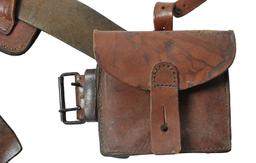 Scarce French Military WWI-II era Lebel/Berthier Rifle Leather Ammo Pouches & Suspenders (HRT)