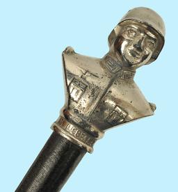 *WWII German Swagger Stick with Decorative Bust Topper (KDW)