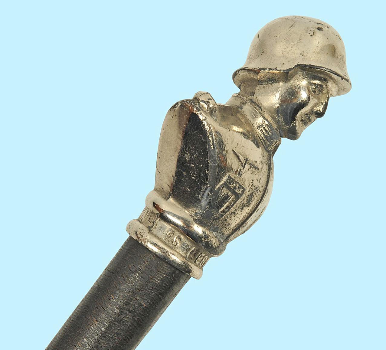 *WWII German Swagger Stick with Decorative Bust Topper (KDW)