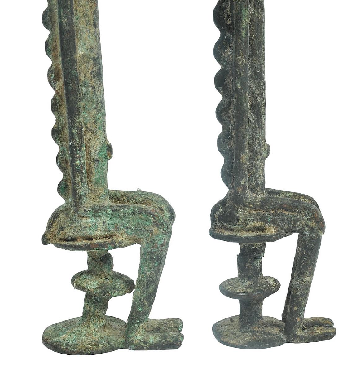 Two RARE Antique African Benin Tribal Bronze Ancestor Figurines  (A)