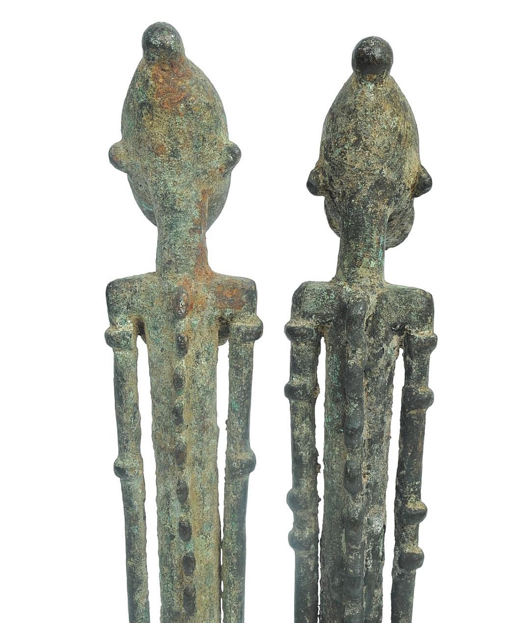 Two RARE Antique African Benin Tribal Bronze Ancestor Figurines  (A)