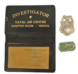 RARE Obsolete US Navy Police Investigator ID, Badge & Dog Tag (MOS)