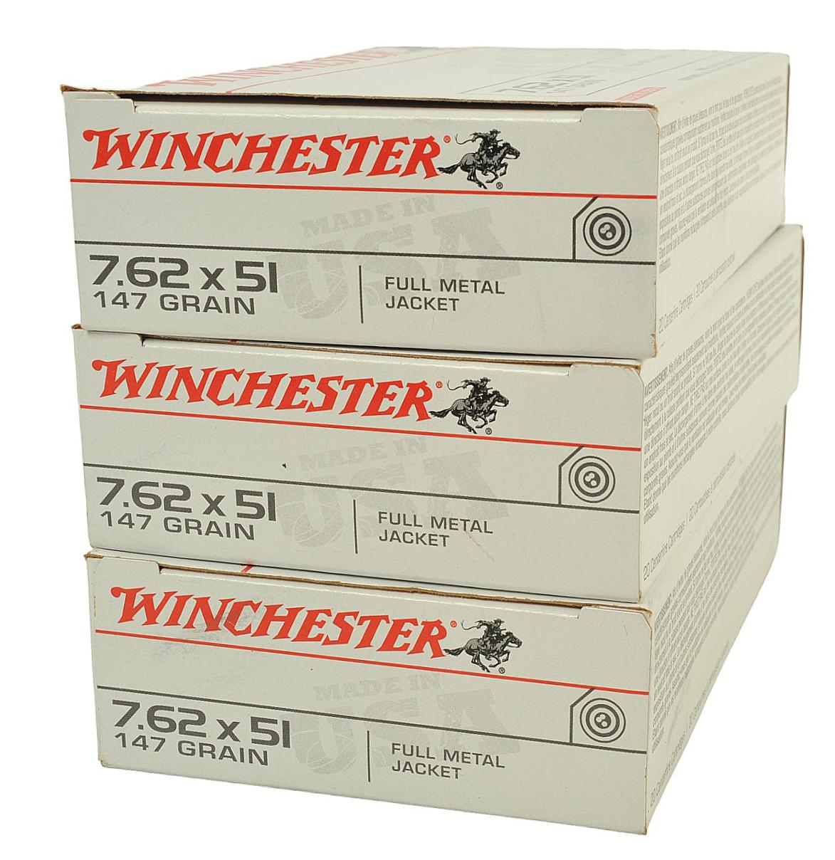 Three 20-Round Boxes of Winchester 7.62x51mm Ammunition (EDN)