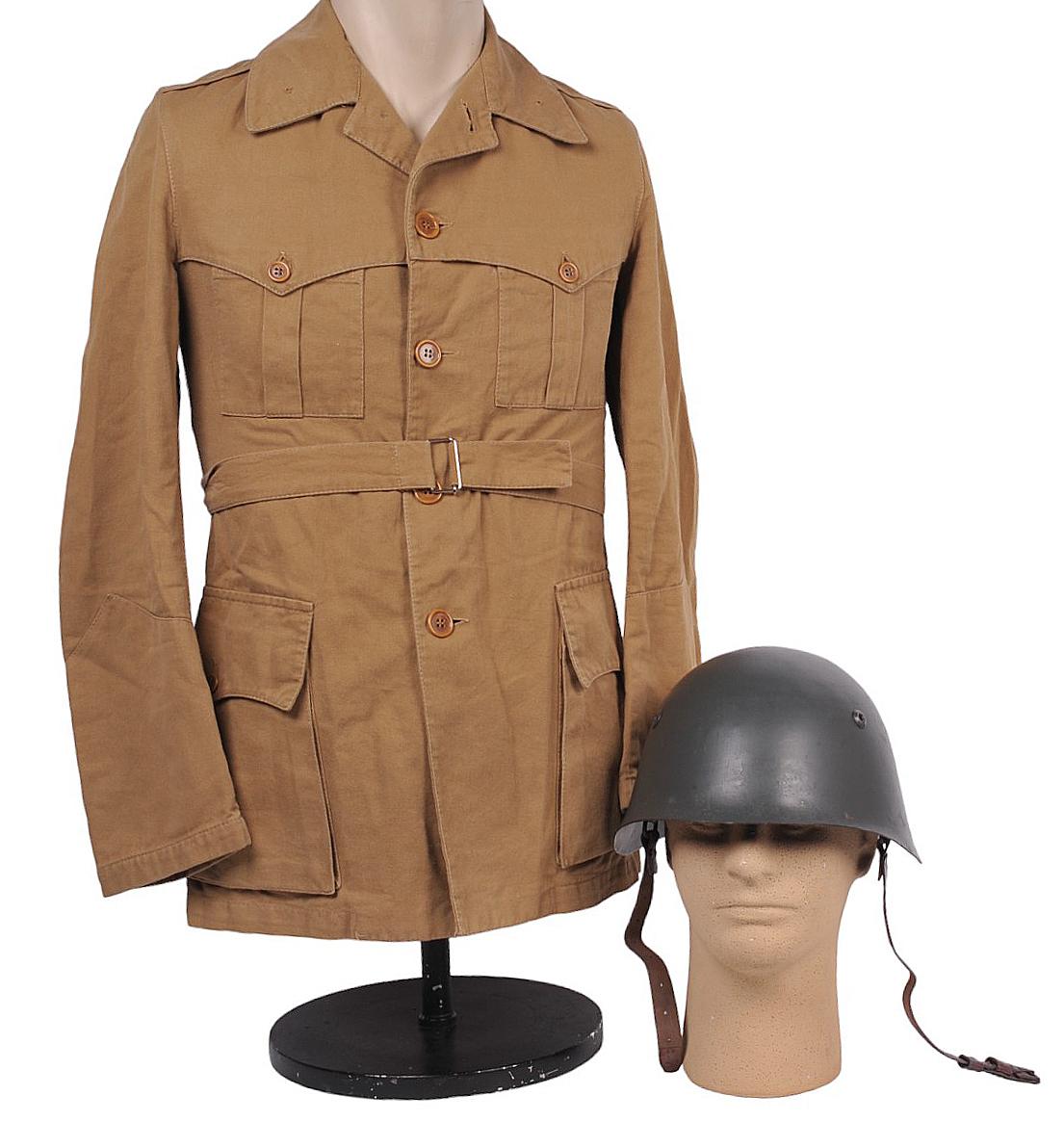 Replica Italian WWII style Tropical Paratrooper Fatigue Tunic & an Italian M33 Combat Helmet (AH)