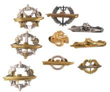 Nine Well-Made French Naval Submarine & Frogman Badges (A)