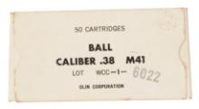 US Military WWII-Korean era Olin Company M41 Box of 50 Rounds 38. SPL (SGF)