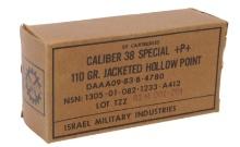 Israeli Military Industries Full Box of 50 Rds. 38 Special +P+ 110 Gr. Jacketed Hollow Points (EDN)