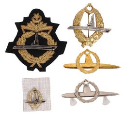 Five Early Turkish Naval Metal & Bullion Offier & Enlisted Badges (A)