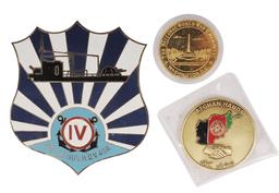 South Vietnamese Navy "Beer Can" Placard & Afgan "Hands" Advisor Challenge Coin, & Memorial Coin (A)