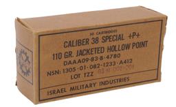 Israeli Military Industries Full Box of 50 Rds. 38 Special +P+ 110 Gr. Jacketed Hollow Points (EDN)