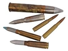 A US Military USGI WWI / WWII Mixed Large Caliber Inert Dummy Lot of 6 37mm, 20mm, 50 BMG (C4P)