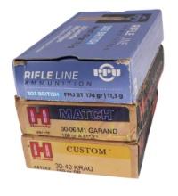 Hornady / PPU 30-40 Krag, 30-06 Match M1 Garand, 303 British 20 Rd. Box Lot of 3 (APL)