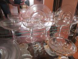 GOLD-RIMMED STEMWARE, POINSETTIA BOWL, AND PLATES