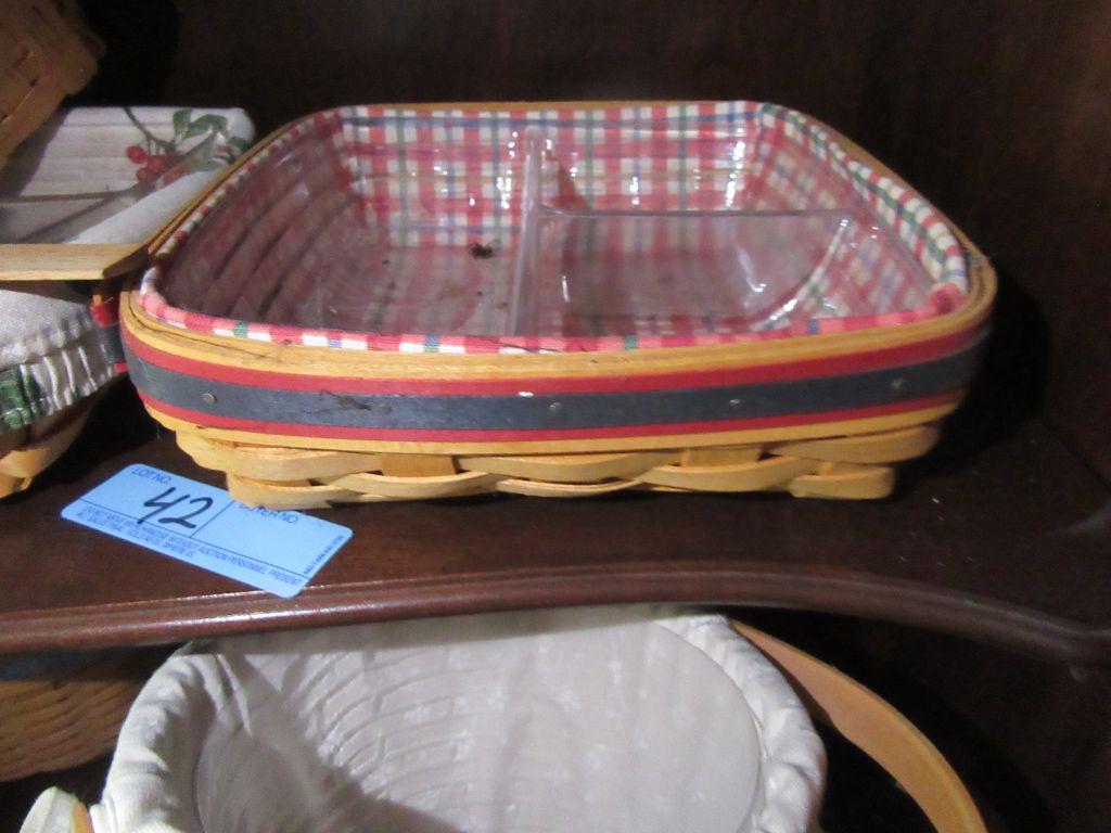 1998 LONGABERGER BASKET WITH DIVIDED INSERT. 2001 LONGABERGER BASKET WITH D