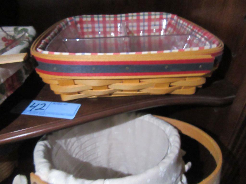 1998 LONGABERGER BASKET WITH DIVIDED INSERT. 2001 LONGABERGER BASKET WITH D