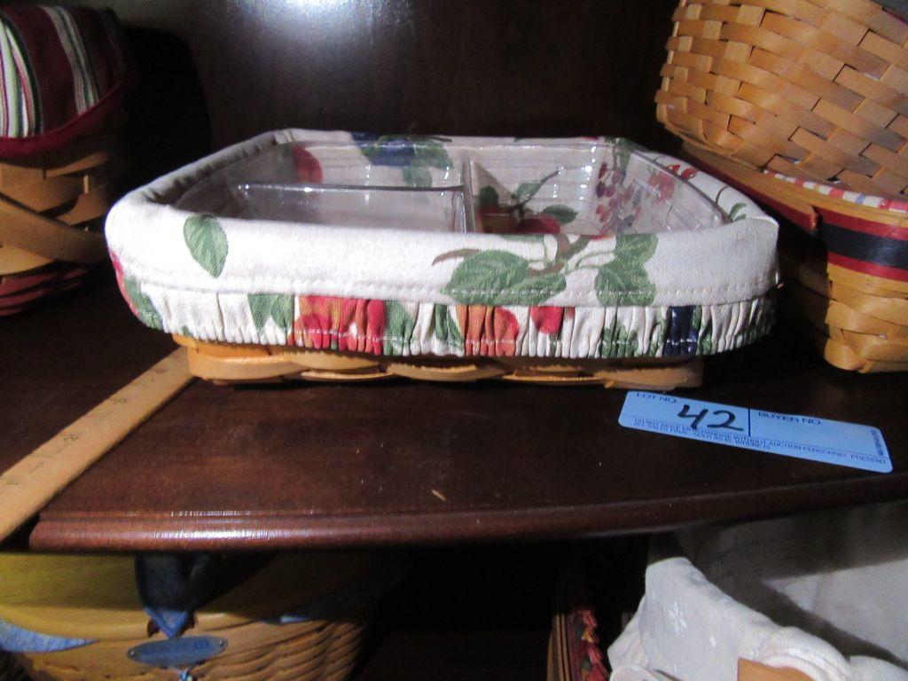 1998 LONGABERGER BASKET WITH DIVIDED INSERT. 2001 LONGABERGER BASKET WITH D
