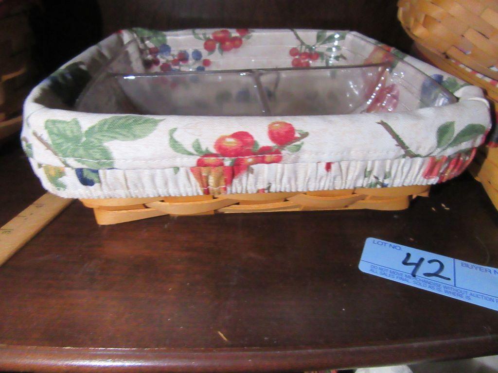 1998 LONGABERGER BASKET WITH DIVIDED INSERT. 2001 LONGABERGER BASKET WITH D