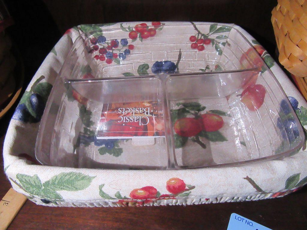 1998 LONGABERGER BASKET WITH DIVIDED INSERT. 2001 LONGABERGER BASKET WITH D