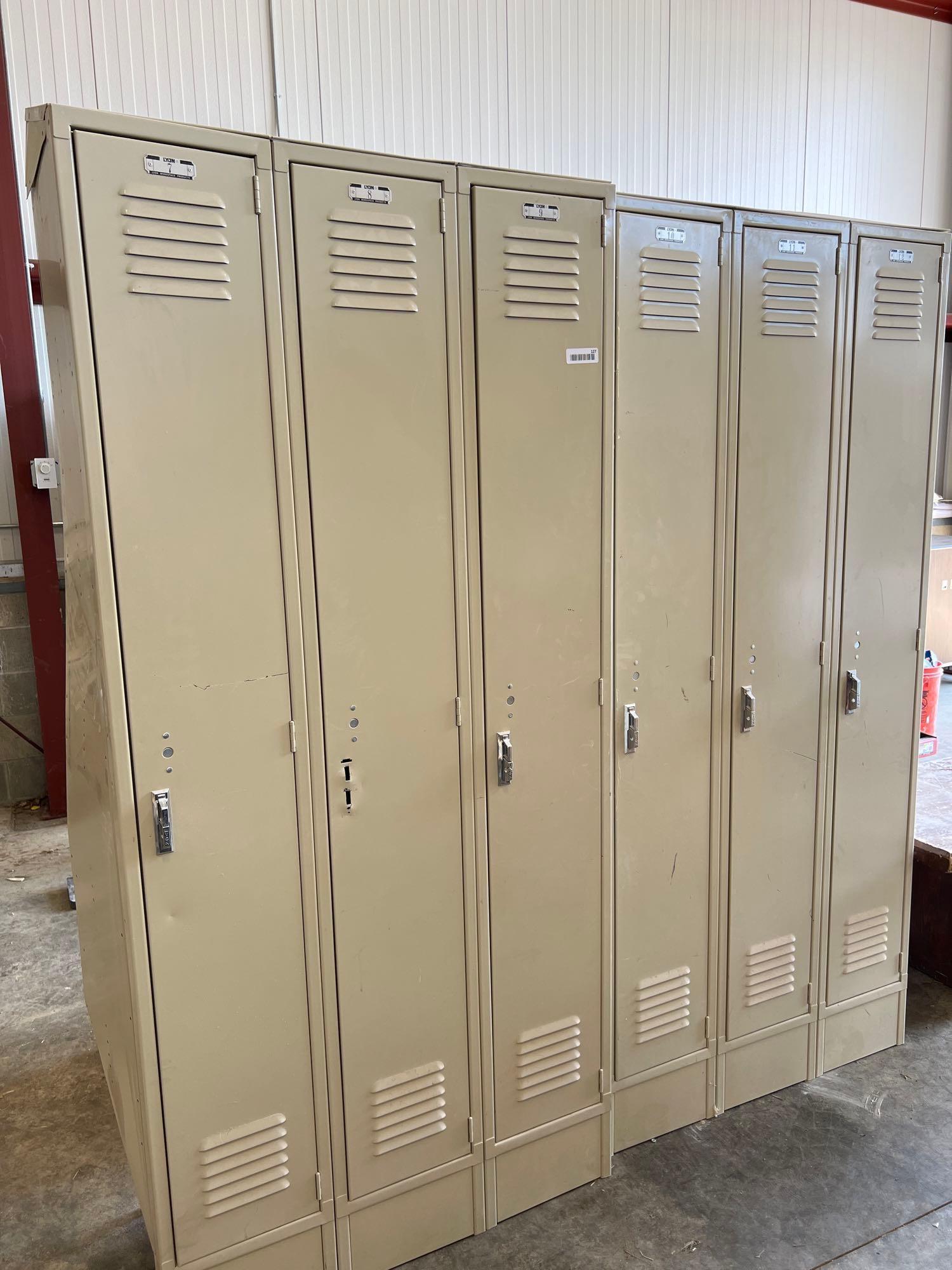 Lot of two sets of Lyon 3 door 3 ft lockers