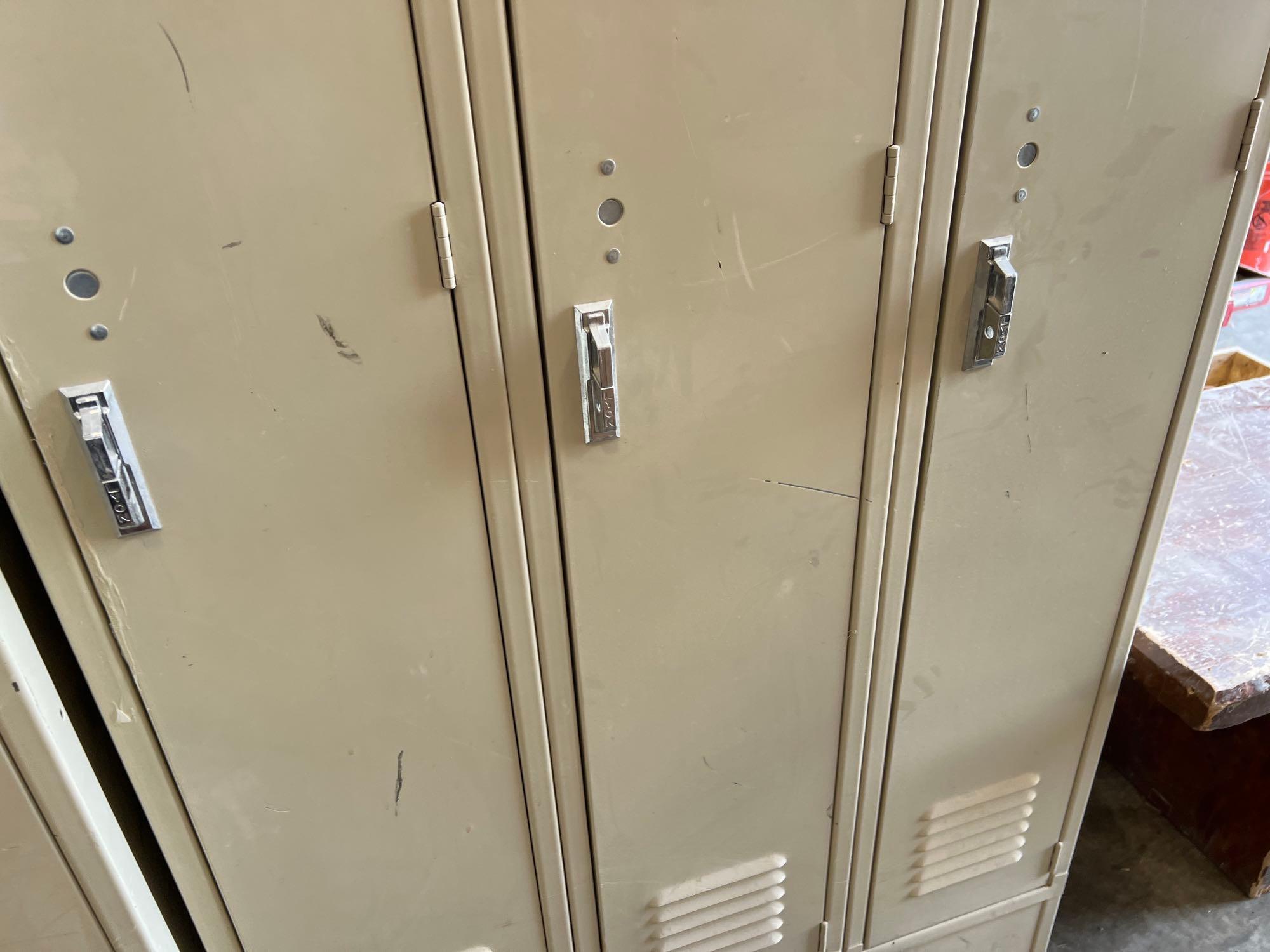 Lot of two sets of Lyon 3 door 3 ft lockers